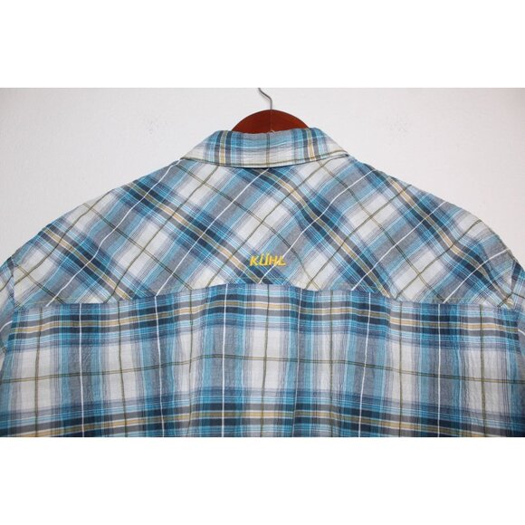 KUHL Short Short Sleeve Men's XL Cotton Blend Light Blue Chambray Button Up - Picture 6 of 15